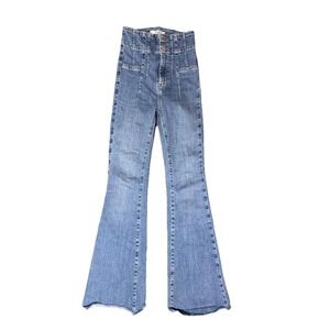 Free People Jeans Womens 24 Blue High Rise Flared Boho Western